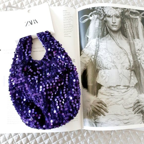 NWT Zara purple velvet sequin small bucket bag - Picture 7 of 8